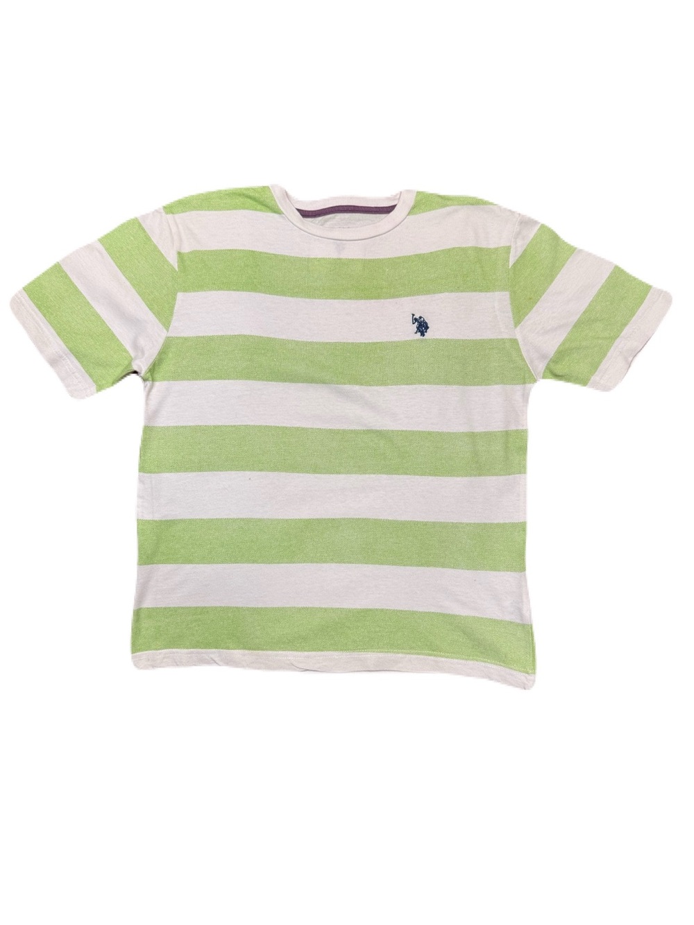 U.S. Polo Assn. Big Boys Birdseye Printed Stripe Crew Neck T-Shirt, Summer Lime